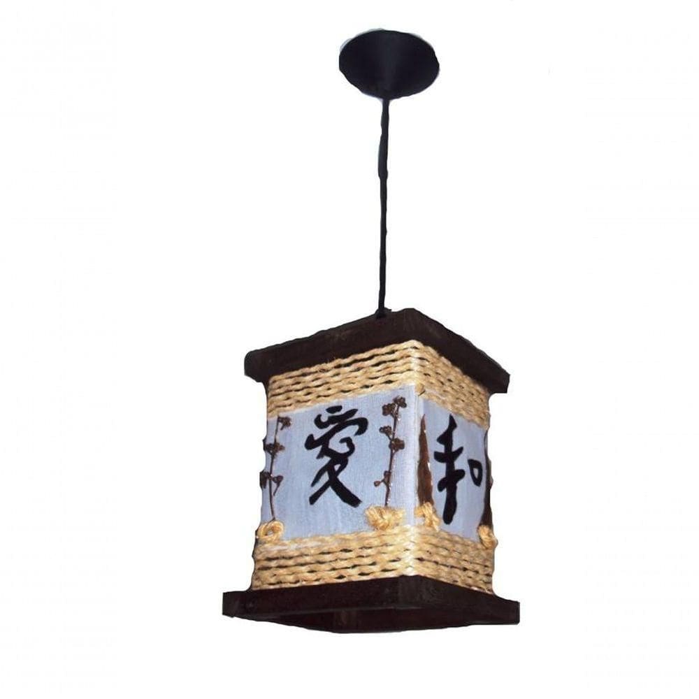 Lustre De Teto Luminária Rústico De Corda Japonês Ideograma Artesanal Madeira Sala Quarto Hotel