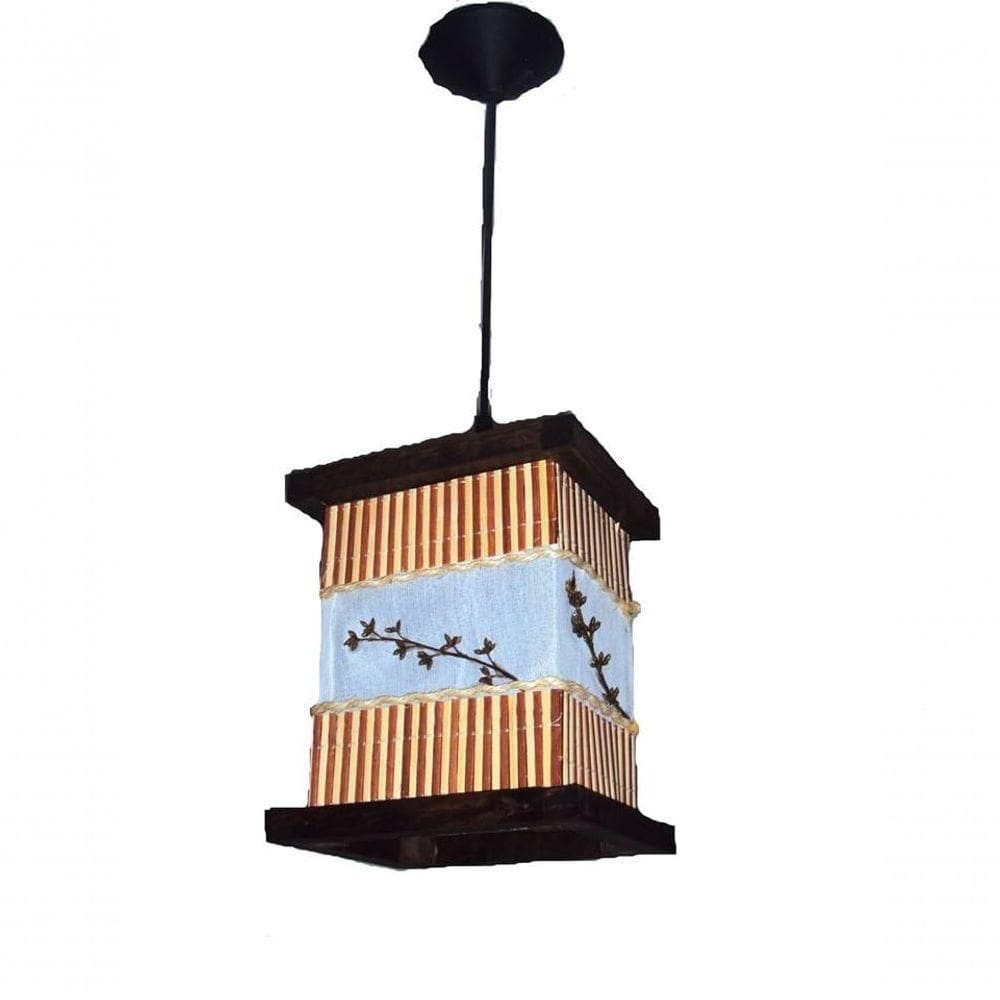 Luminária De Teto Lustre Rústico Bambu Tecido Artesanal Madeira Sala Quarto Hotel Pousada