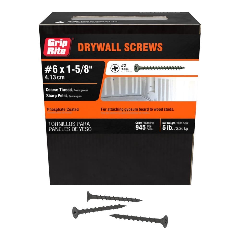 Caixa de parafuso para drywall Grip-Rite 158CDWS5 #6 x 1,625” e 2,27 kg
