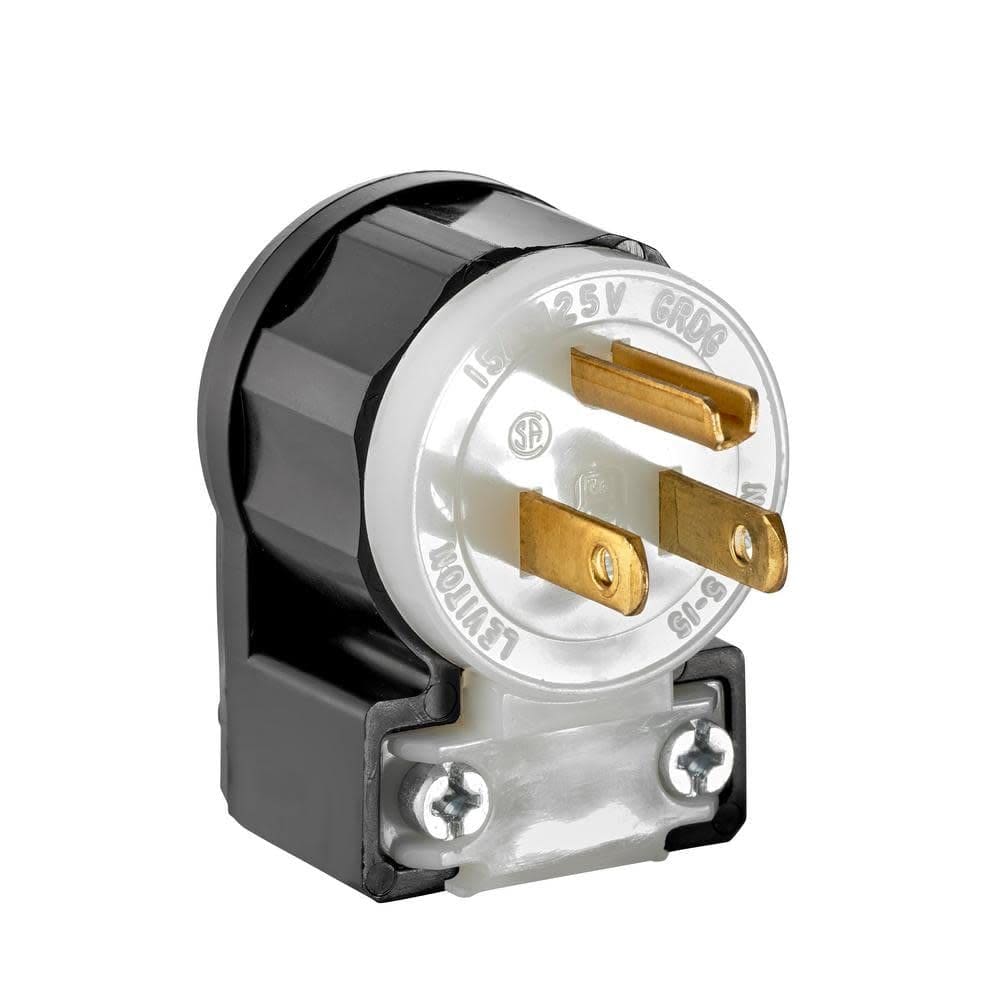 Plugue elétrico Leviton 15A 125V 2 pólos 3 fios preto branco