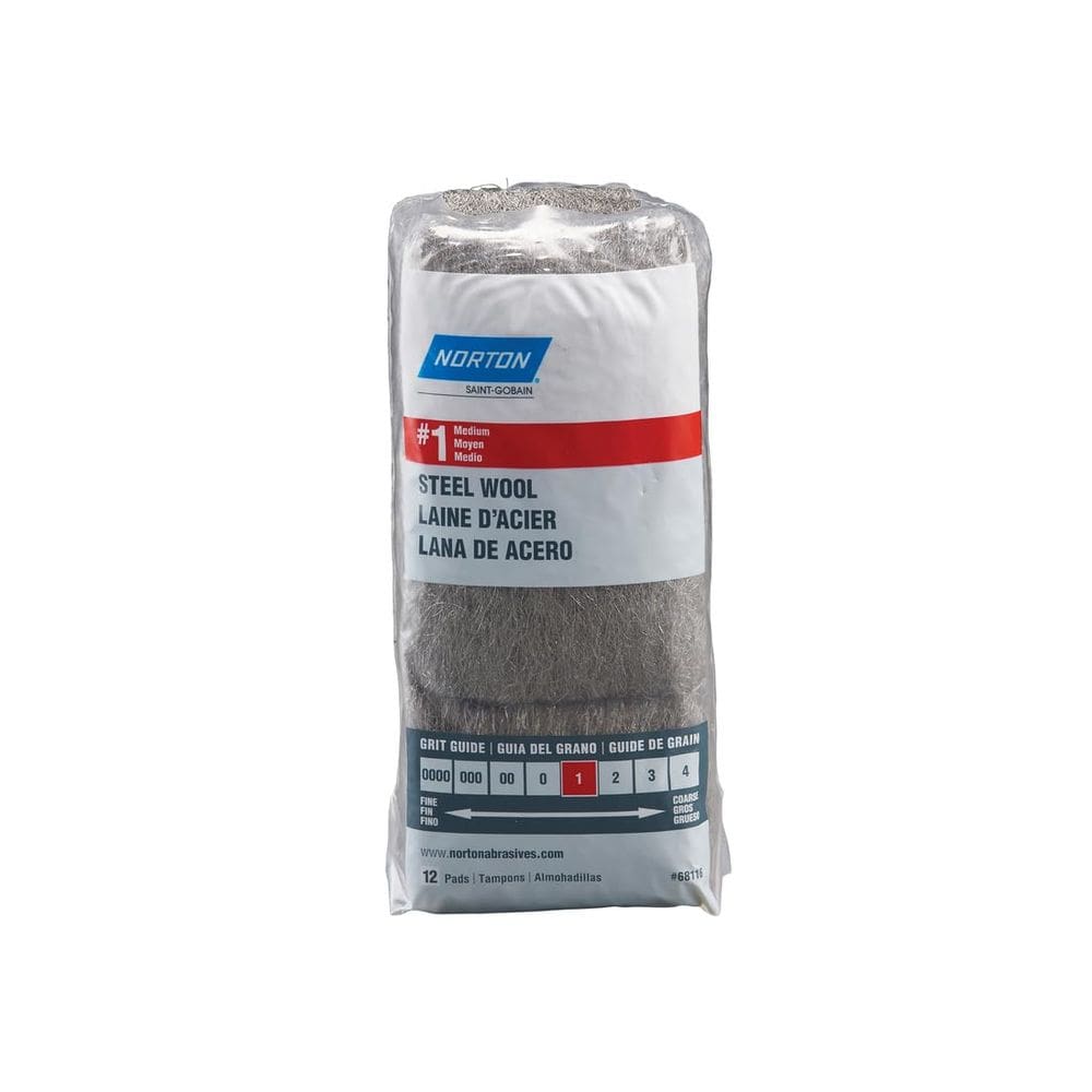 Almofada de lã de aço Norton 1 Grade Medium, pacote com 12