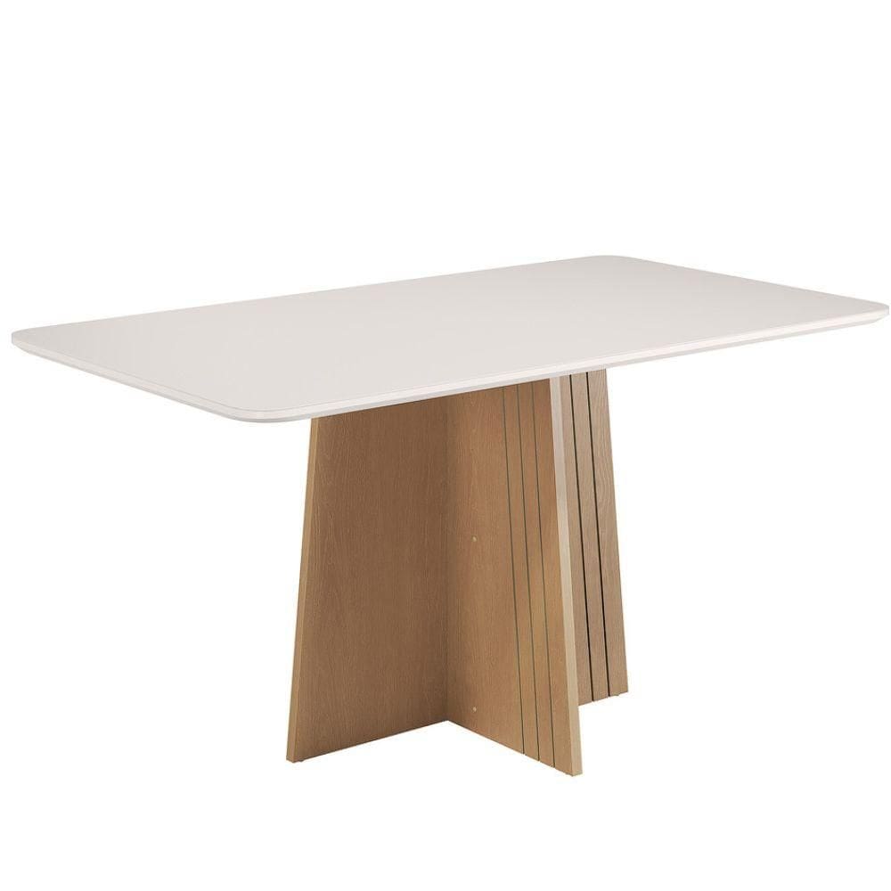Mesa de Jantar Isa Retangular 160x90cm com Vidro – 100% MDF, Tampo 18mm, Base com Detalhe Frizado – Sonetto