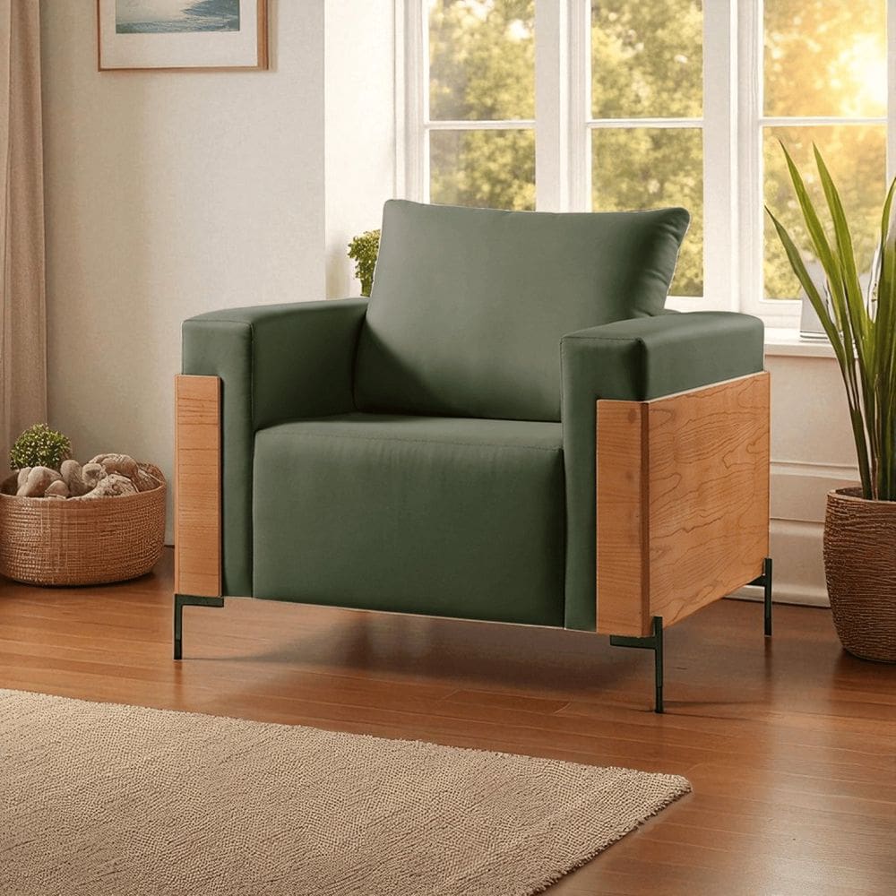 Poltrona Luxo Metal Madeira Maciça Heitor Verde