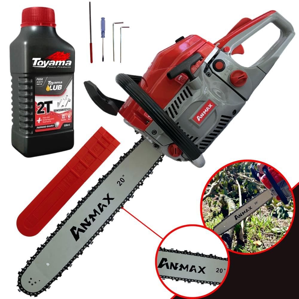 Motosserra Robusta À Gasolina Anmax CS5800A 58cc 3HP 11.000rpm Motor 2T Profissional Com Sabre 20 Polegadas Ponta Rolante + ÓLEO TOYAMA 2 TEMPOS