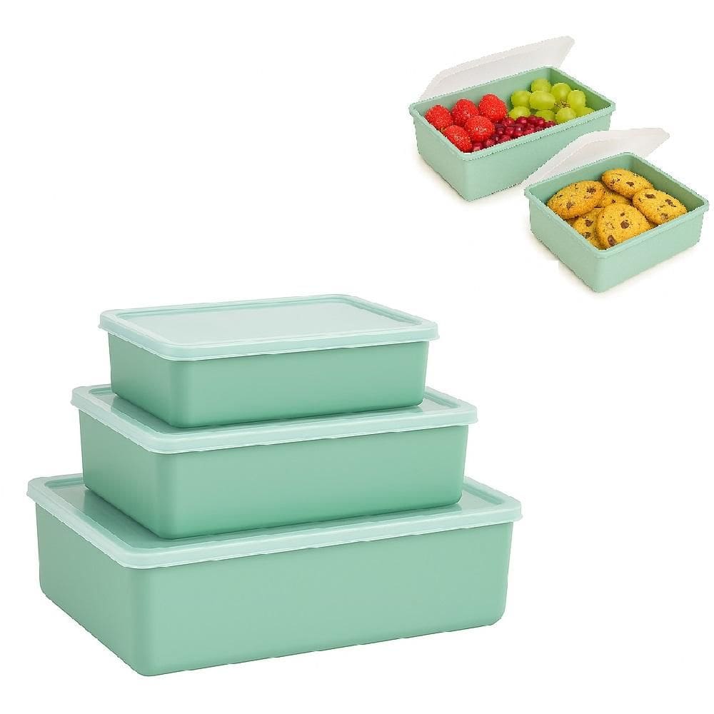 Kit Jogo 3 Potes Recipientes Multiuso Com Tampa Translucida Marmita P M G Lanche Fitness Verde