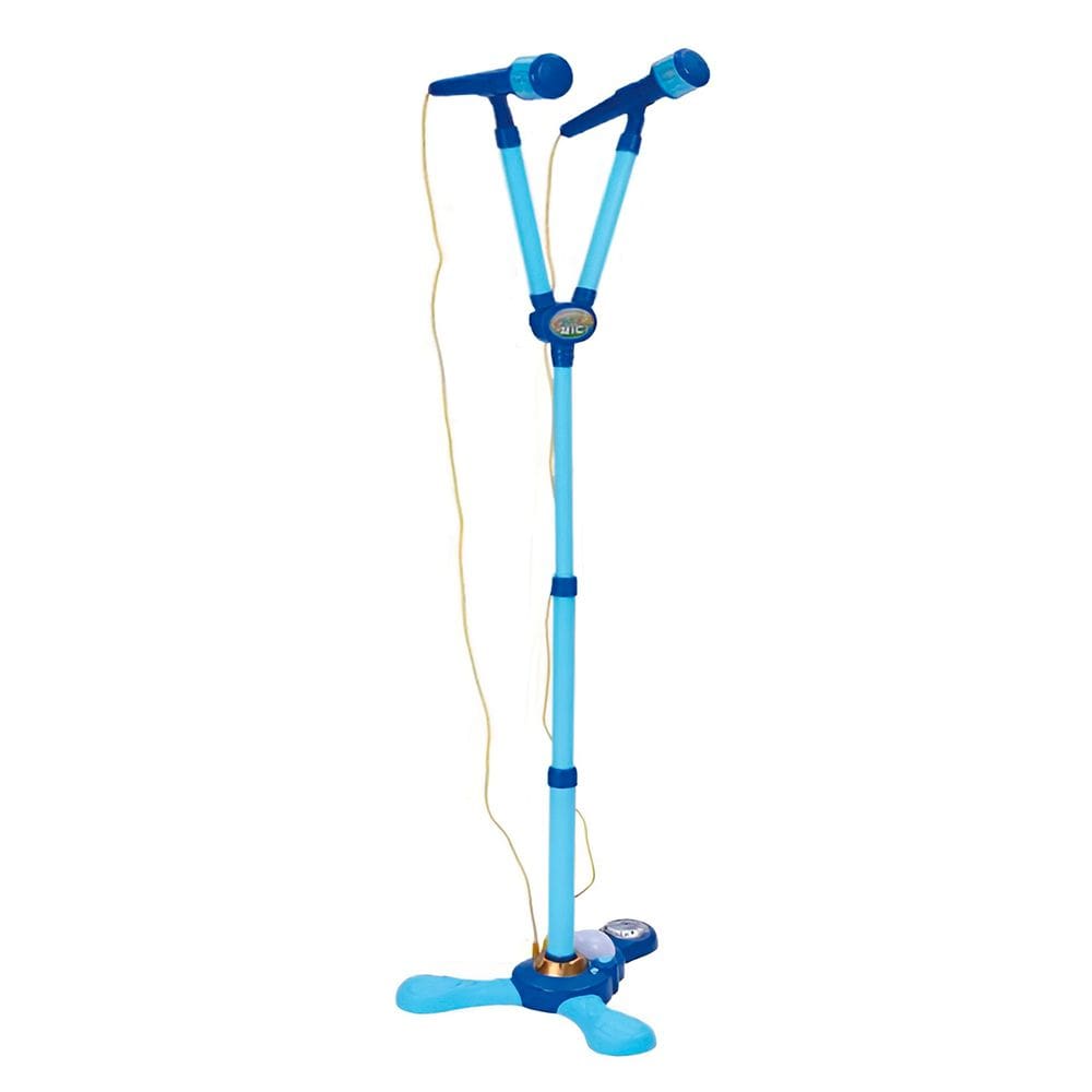 Microfone Duplo Infantil Brinquedo Karaokê Criança Música Cor:Azul