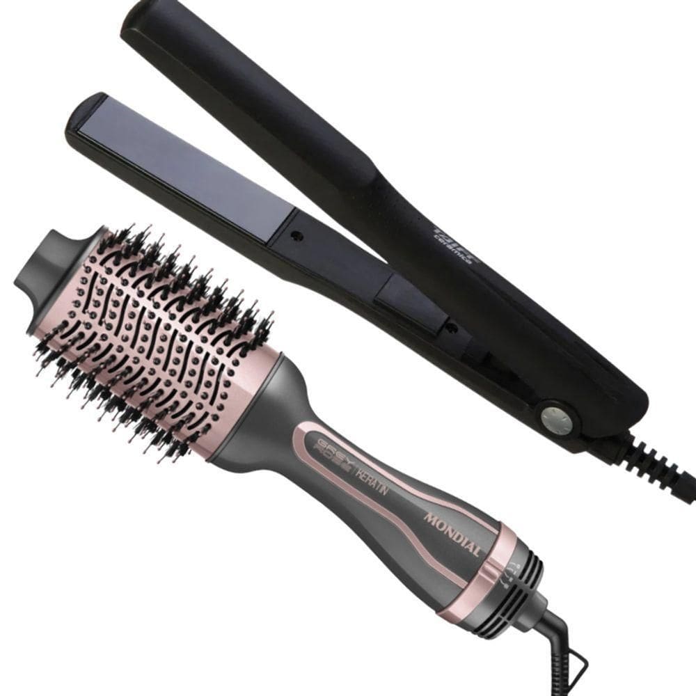 Kit Chapinha Prancha Taiff Alisadora + Escova Secador Modelador Es-11 Mondial