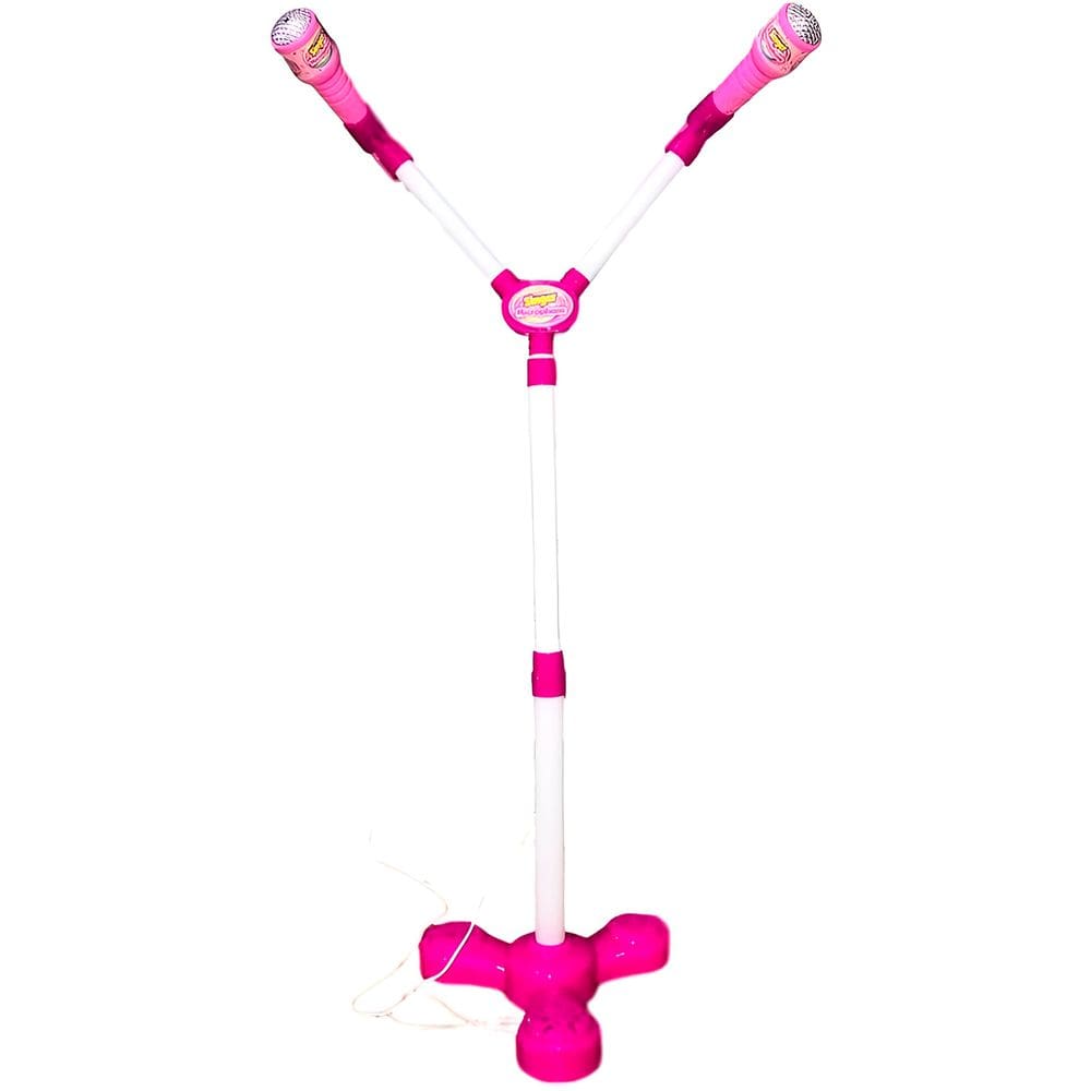 Microfone Duplo Infantil Brinquedo Karaokê Criança Música Cor:Rosa