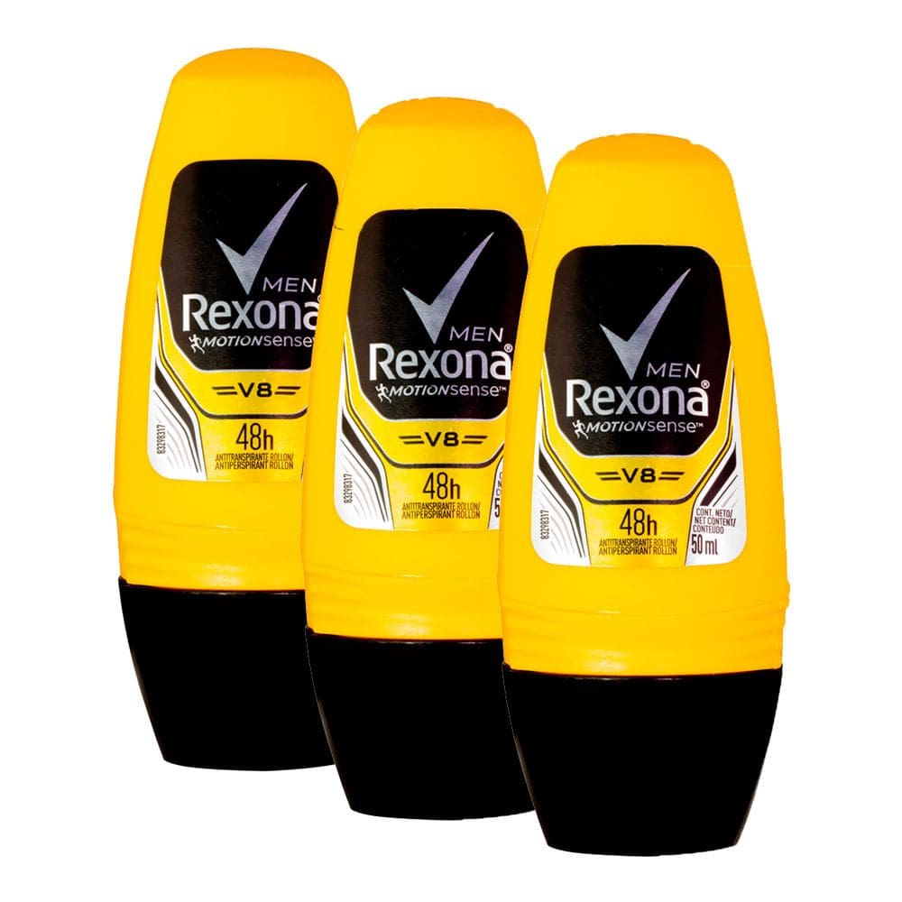 Kit 3 Desodorante Antitranspirante Rexona Men V8 Roll-on com 50ml