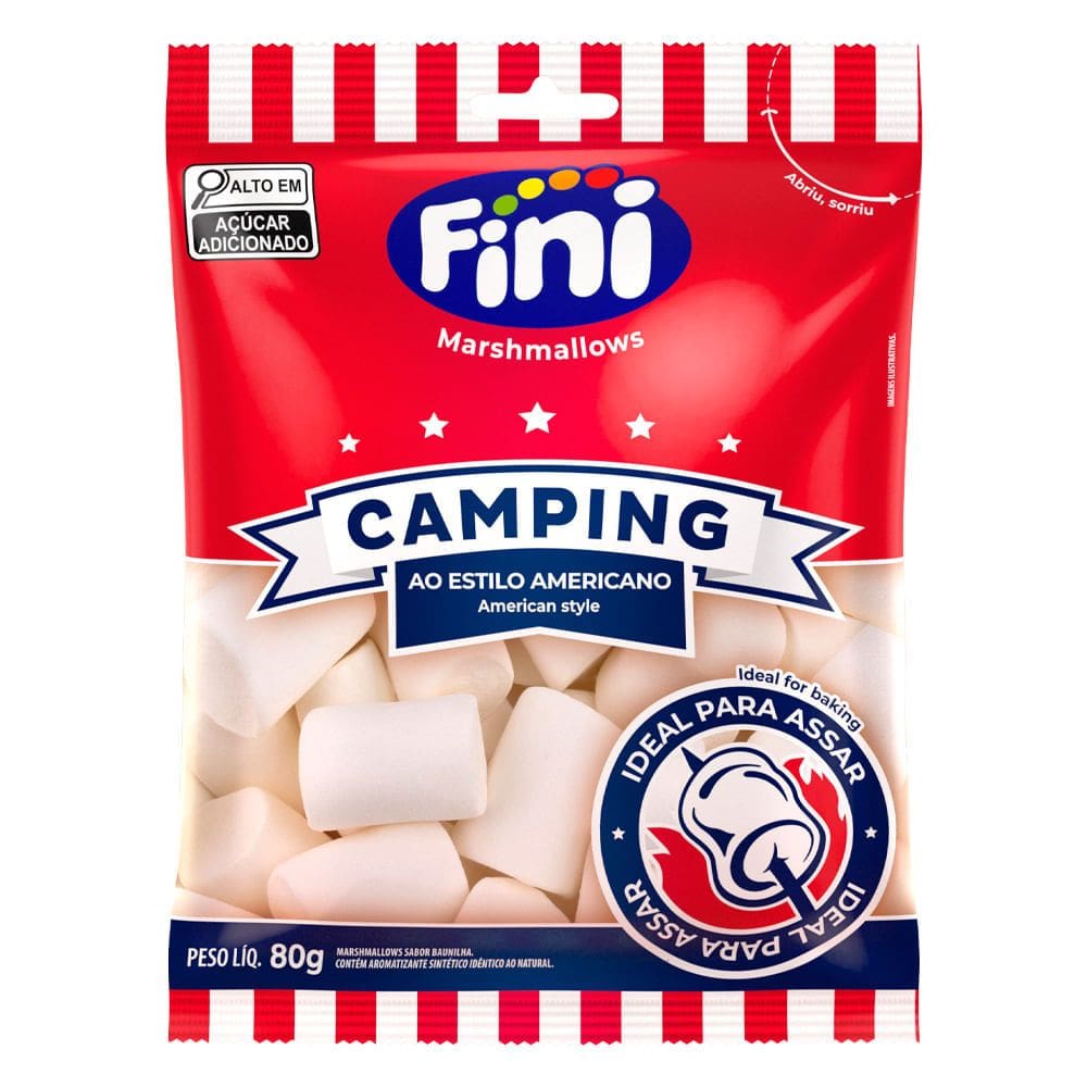 Marshmallows Fini Camping ao Estilo Americano para Assar 80g