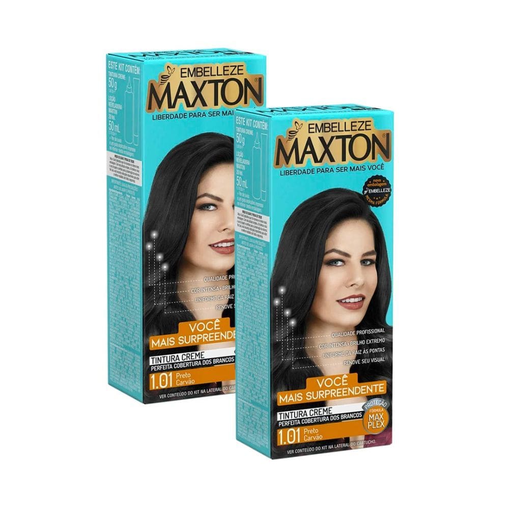 Kit 2 Tintura Creme Maxton Preto Carvão 1.01