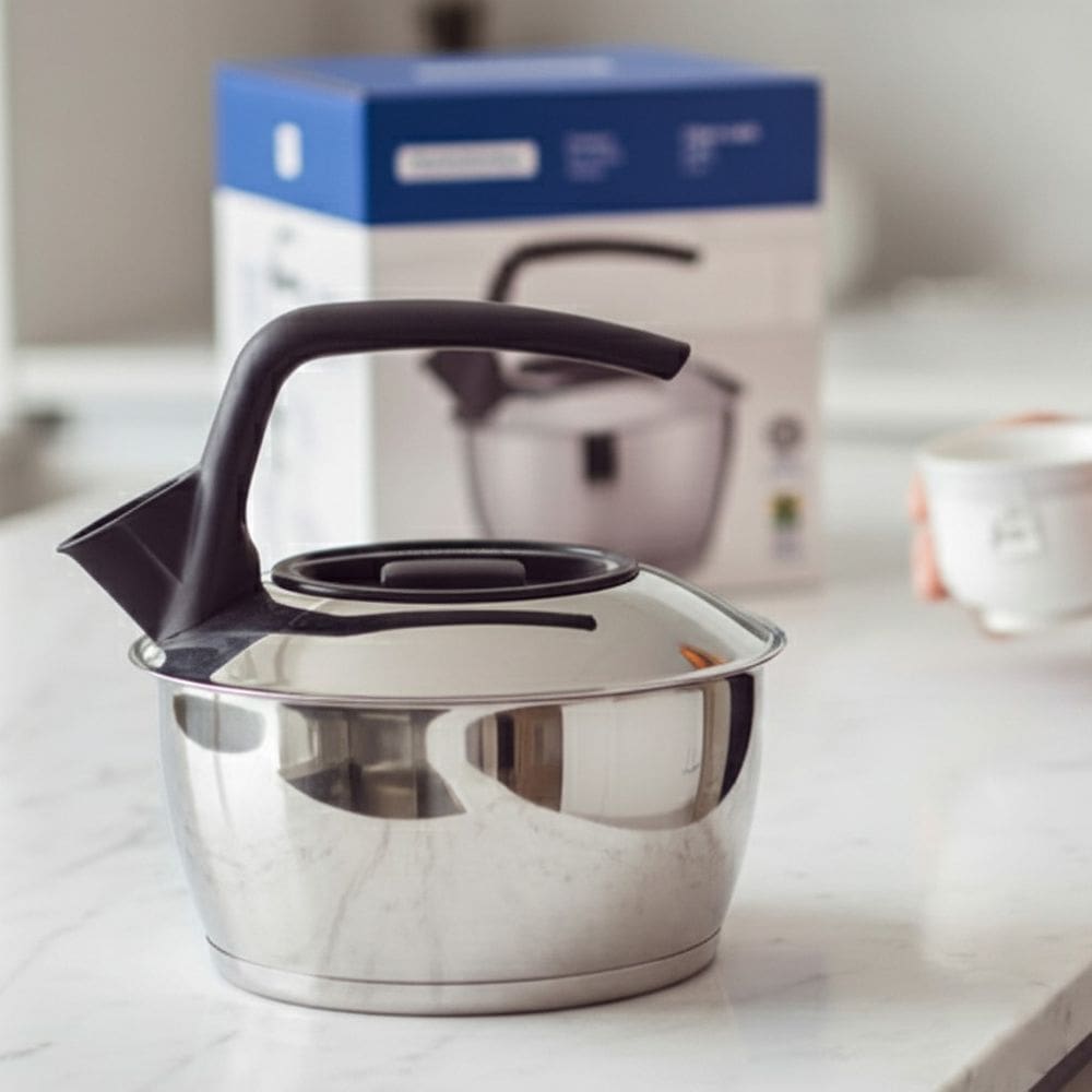 Chaleira Aço Inox 1,5L Fundo Triplo Alta Qualidade Cabo Preto Nylon  61485160 Fogão Gás Elétrico Vitrocerâmico Indução