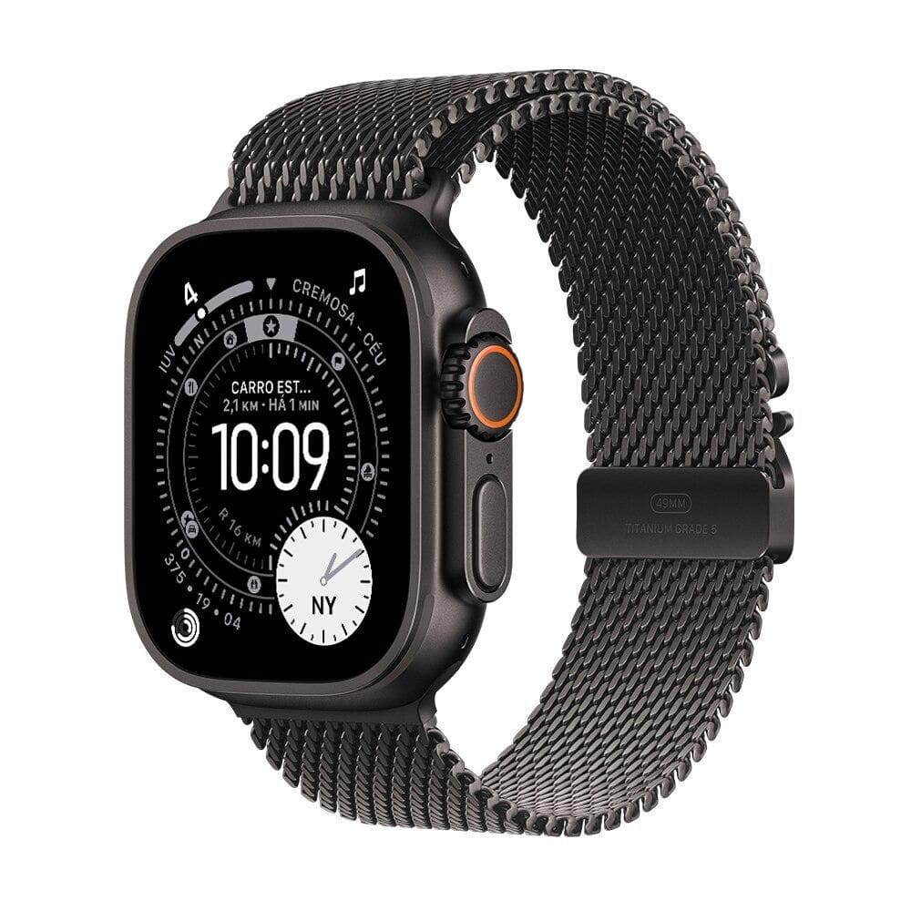 Apple Watch Ultra 3 GPS + Cellular - Caixa preta de titânio – 49 mm - Pulseira preta estilo milanês de titânio – P