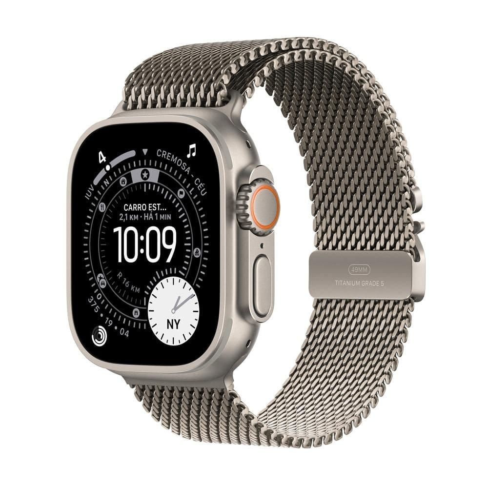 Apple Watch Ultra 3 GPS + Cellular - Caixa natural de titânio – 49 mm - Pulseira natural estilo milanês de titânio – G