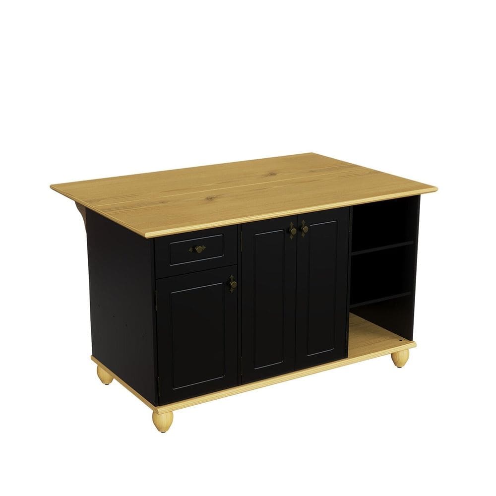 Ilha com Pés e Tampo de Madeira Maciça Joy Preto