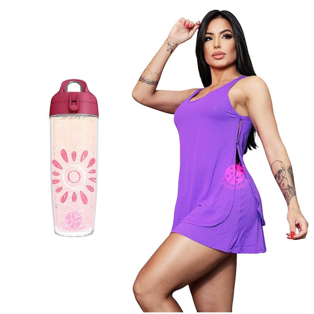 Kit Regata Pontilhada Fitness Com Garrafa Squeeze