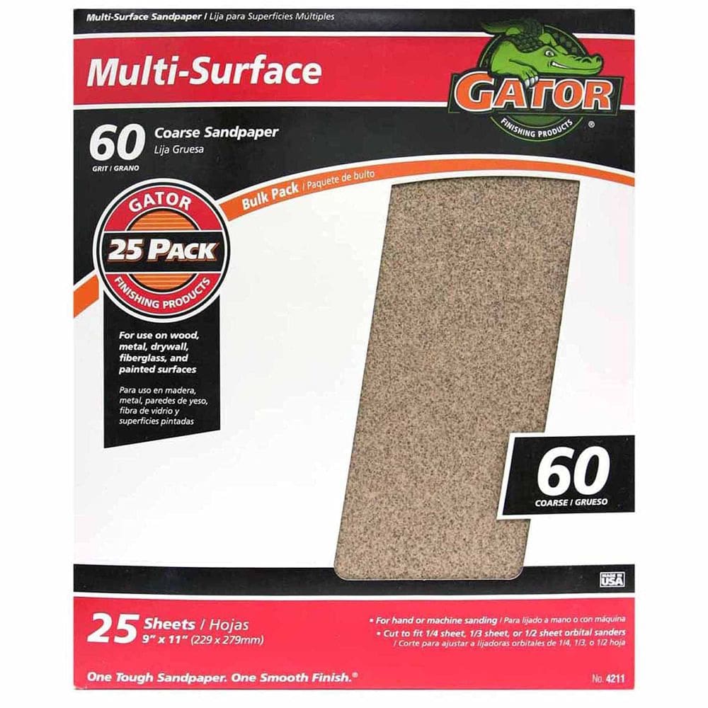 Folhas de lixa Gator Multi-Surface 60 Grit, 9 x 11 polegadas, pacote com 25