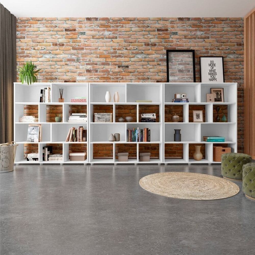 Conjunto de 3 Estantes Book com Diversos Nichos Branco