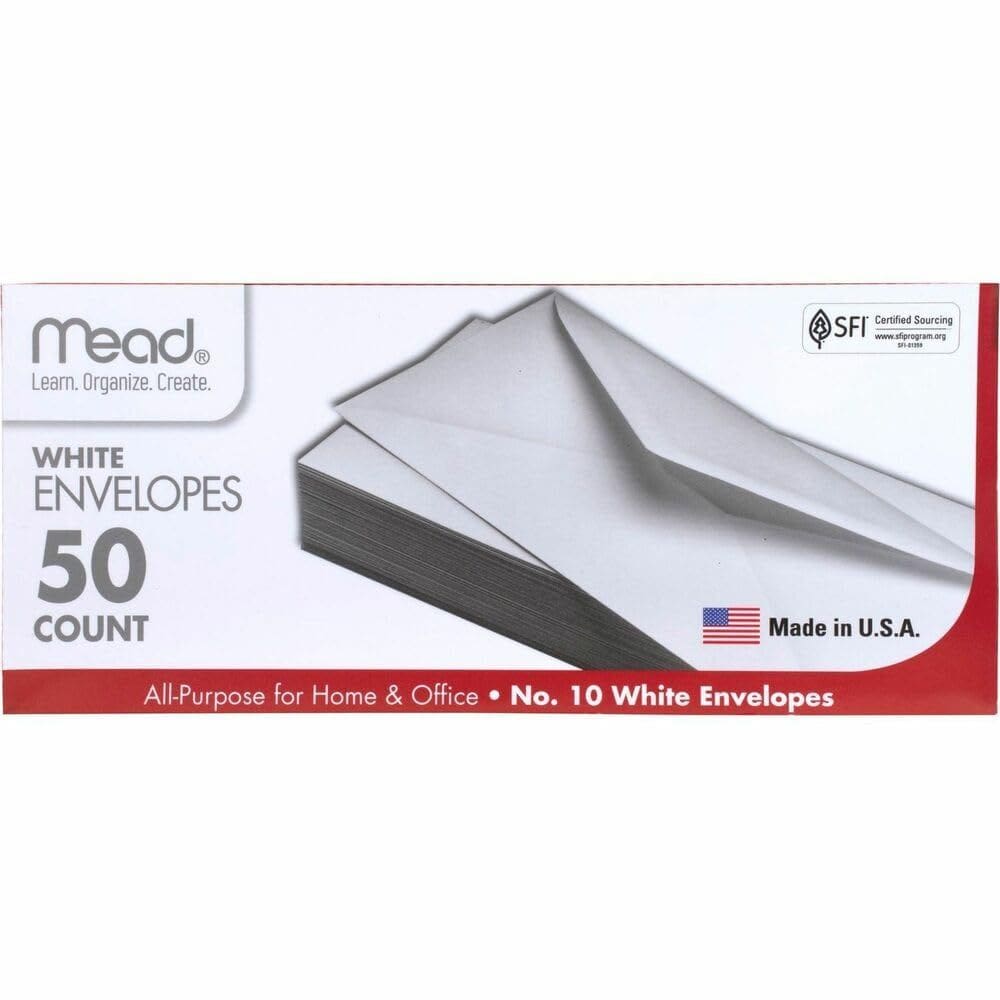 Envelopes Mead No. 10, branco liso, 50 unidades, 10” x 24 cm