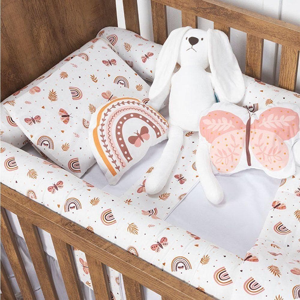 Kit Para Berço Jogo De Lençol Com Rolinhos 100% Algodão 7 Peças Hippie Chic