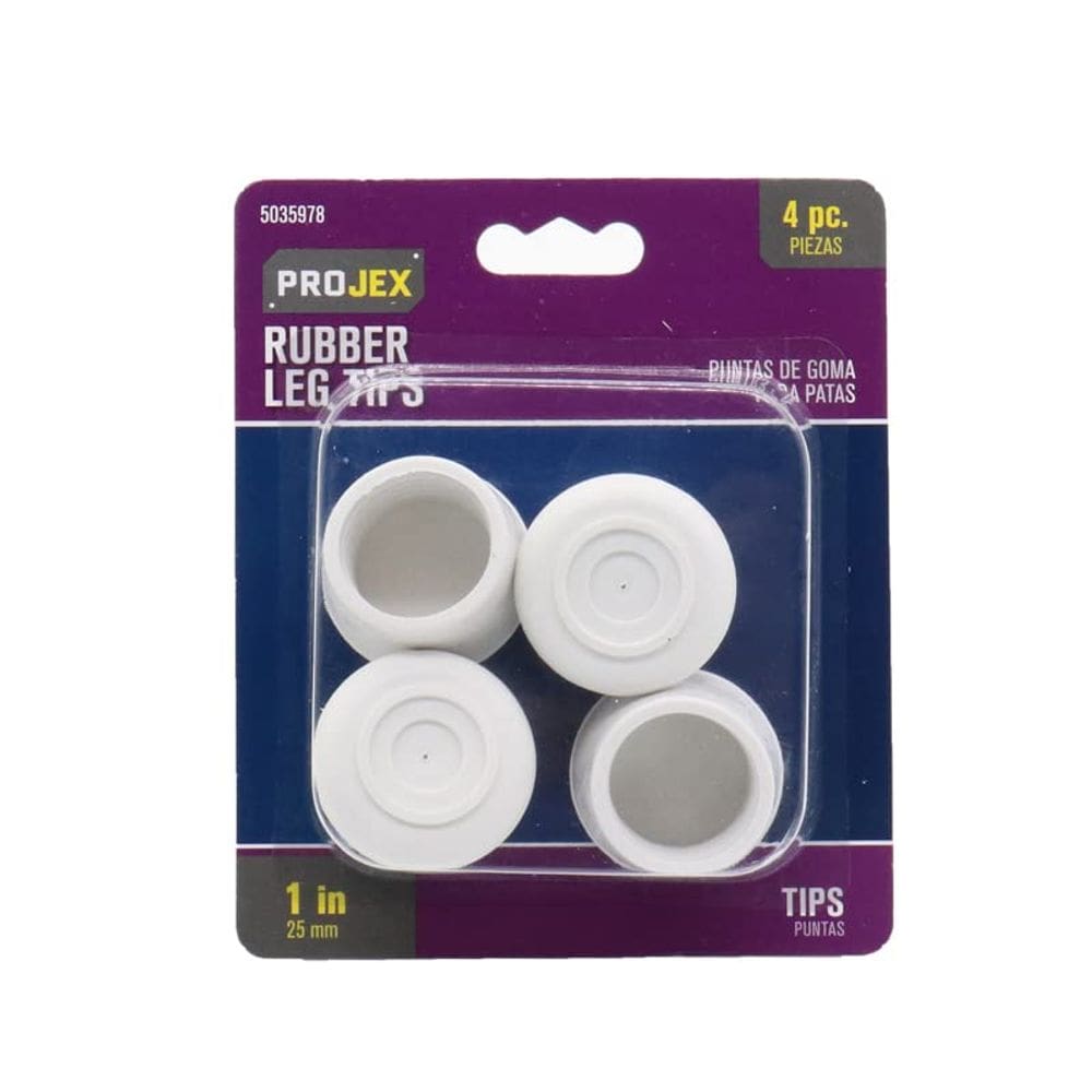Ponta de perna de borracha PROJEX Off-White, redonda, 2,5 cm, pacote com 4