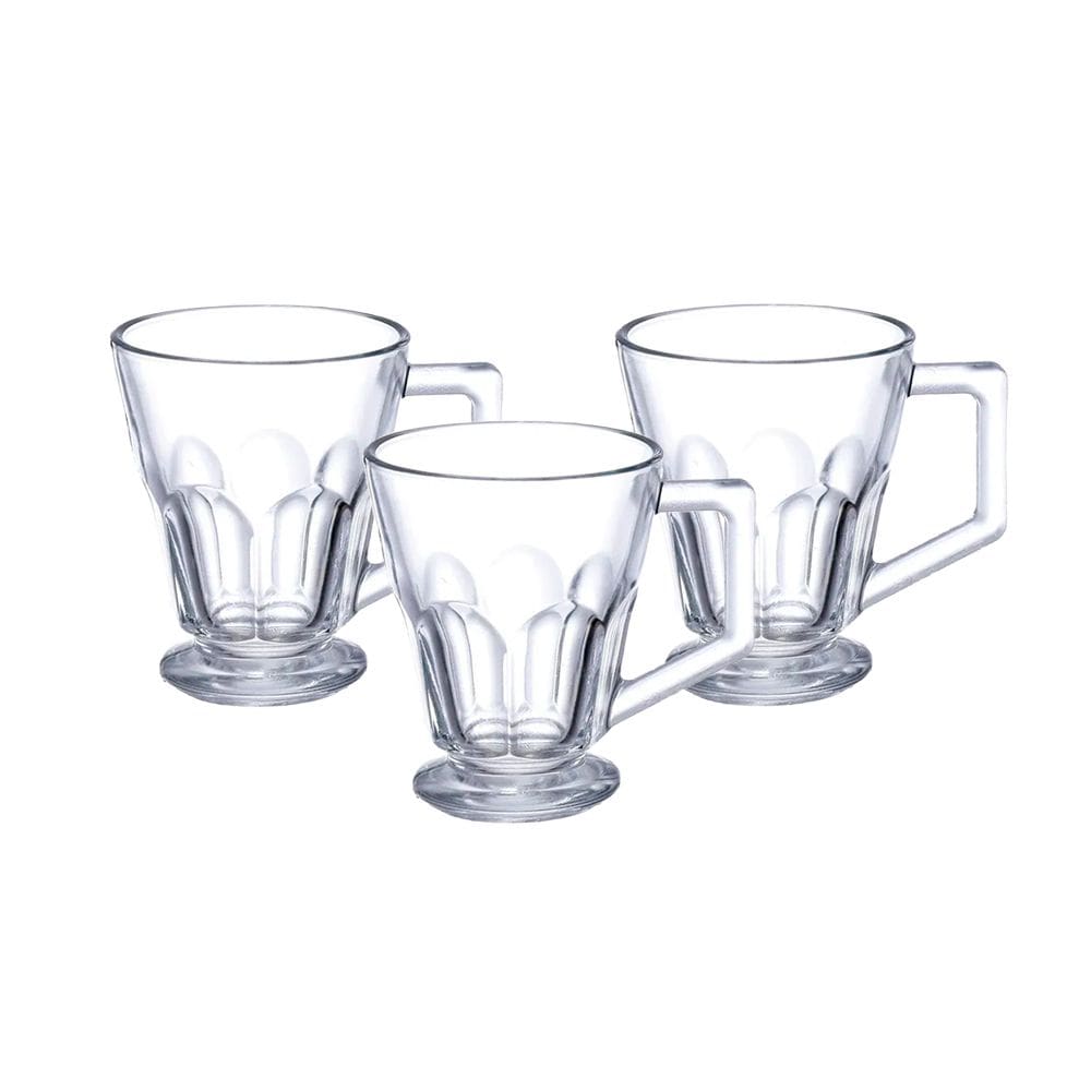 Jogo C/3 Xícaras de Vidro Casablanca Transparente 185ml P/ Chá Café Bebidas