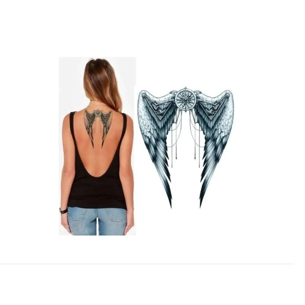 Tatuagem Temporária Dark Delicada Com 20 Cm Anjo Asas