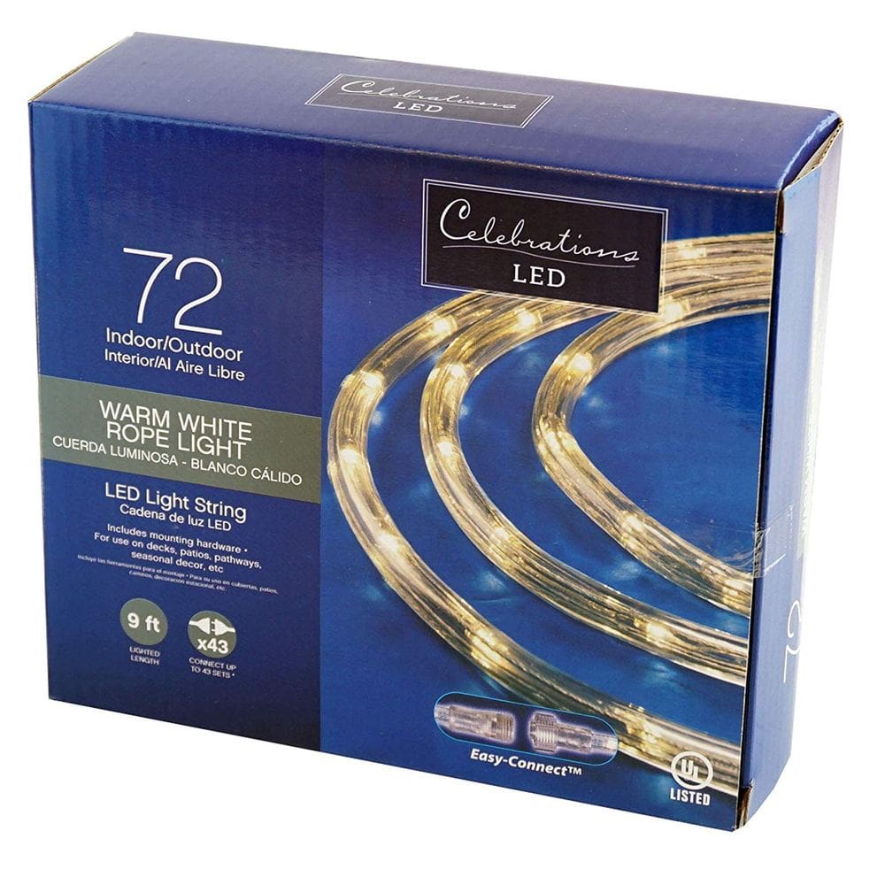 Celebrações de luz de corda LED em branco quente 2,7 m em ambientes internos/externos