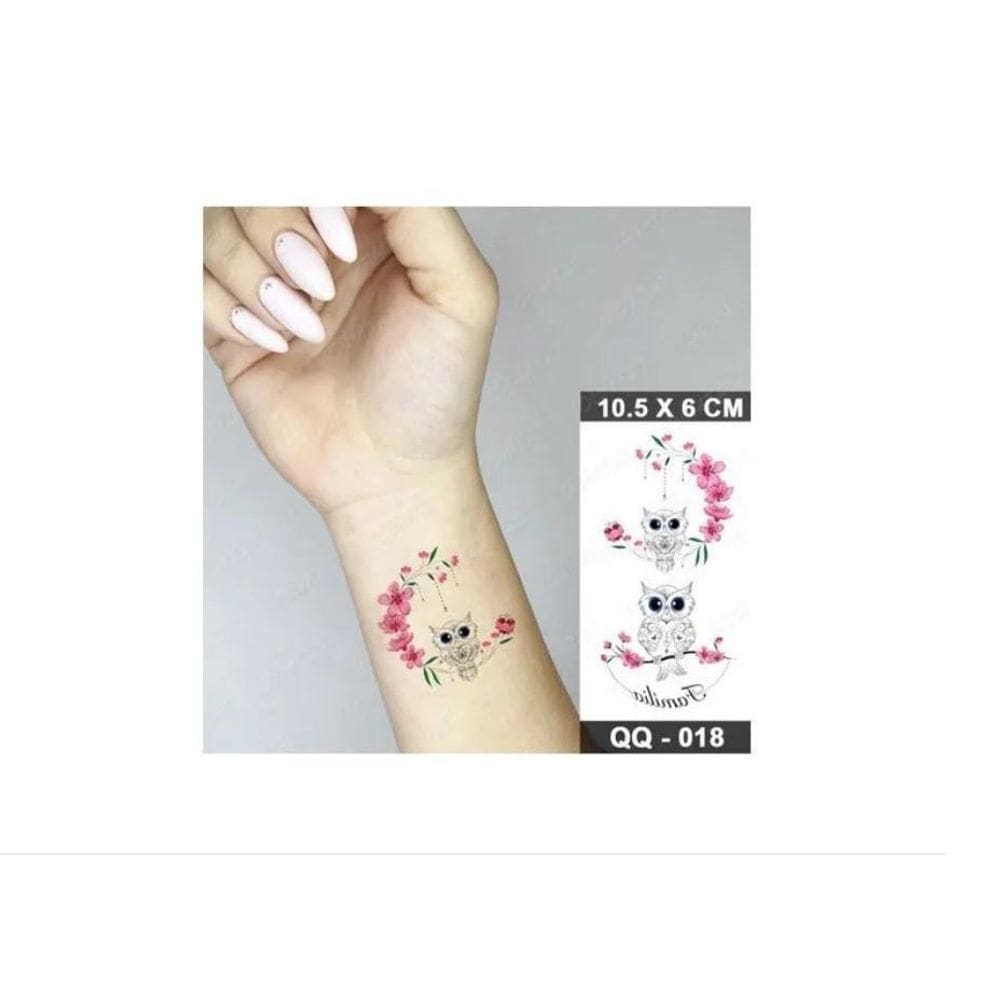 Tatuagem Temporária Cartela Dupla Coruja Delicada Pequena