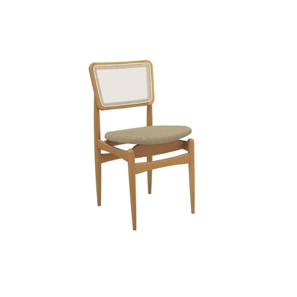 Cadeira Sala de Jantar Stela 1CMM013CA Premium Madeira Maciça 1 Un Carvalho/Boucle Bege/Tela Bege - Kappesberg
