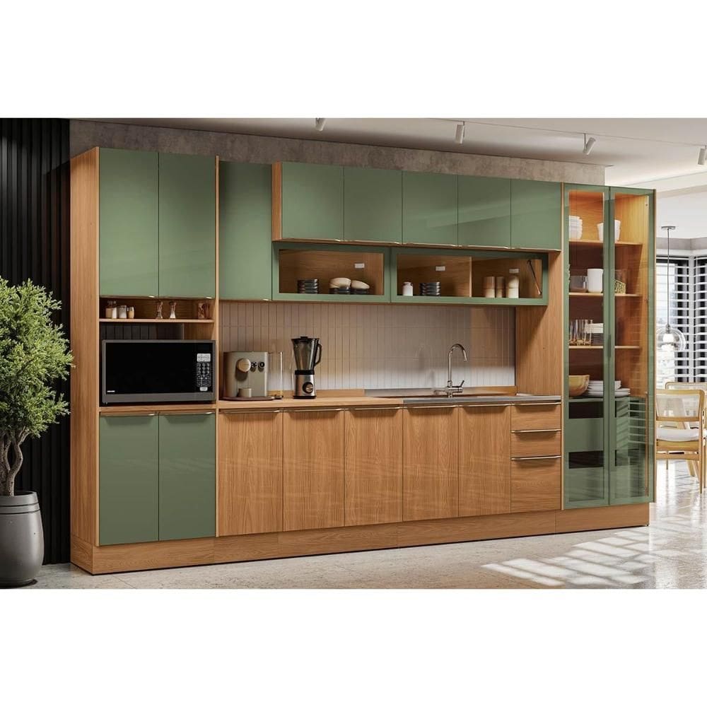 茶 bk Cozinha Completa Vibra 10 Peças (3Aéreos+3Balcões+1Paneleiro+