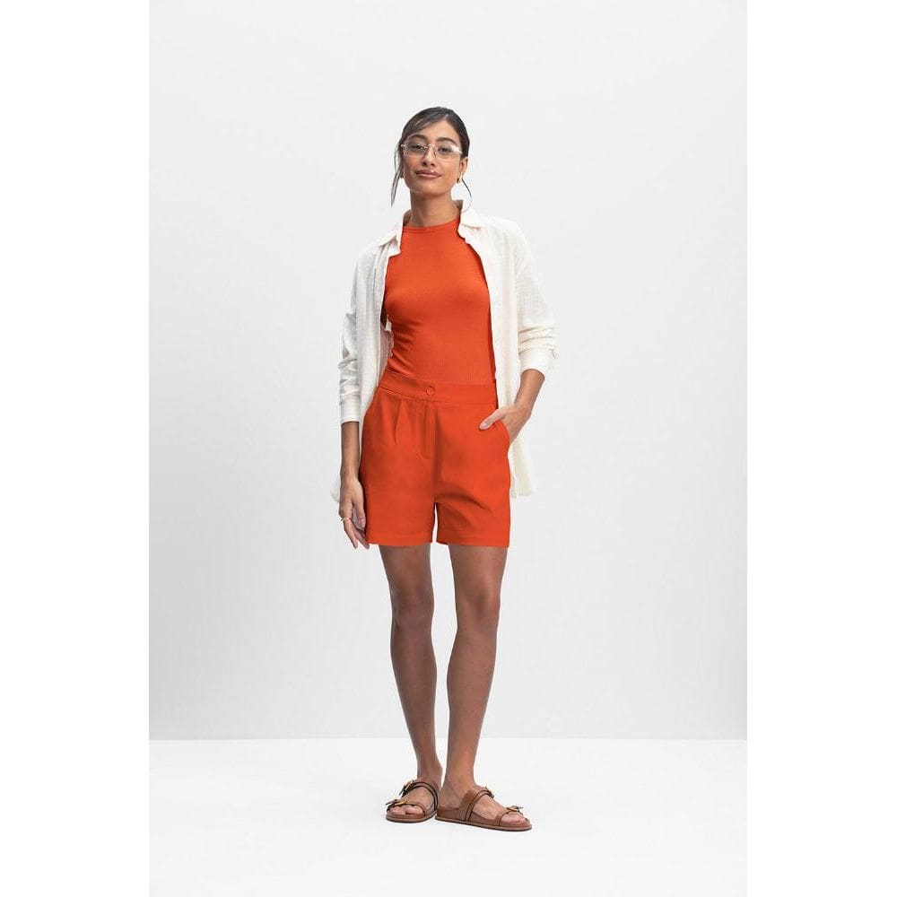 Shorts Feminino Em Sarja Comfort Essendi Laranja Claro