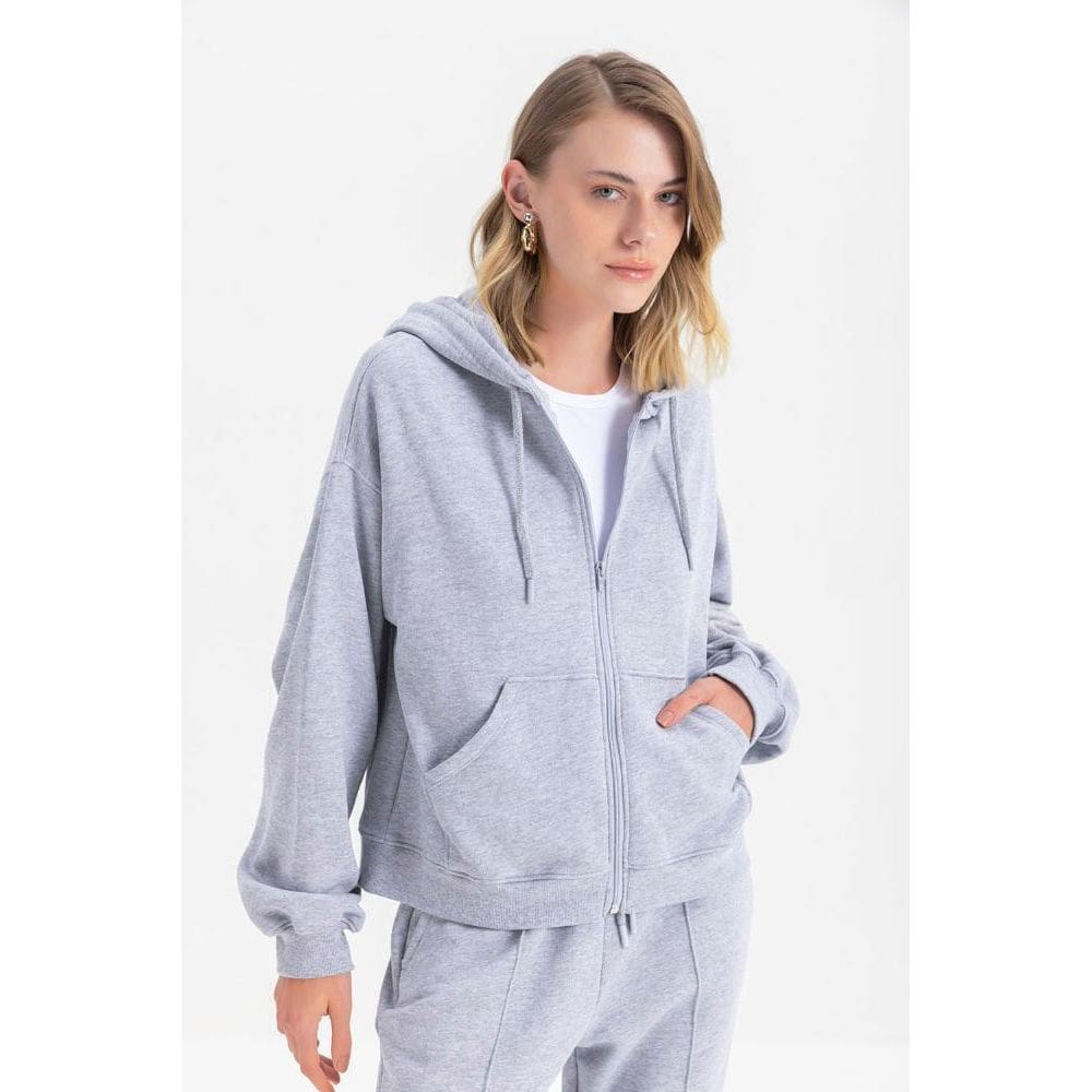 Jaqueta Moletom Feminino Essendi Cinza Médio