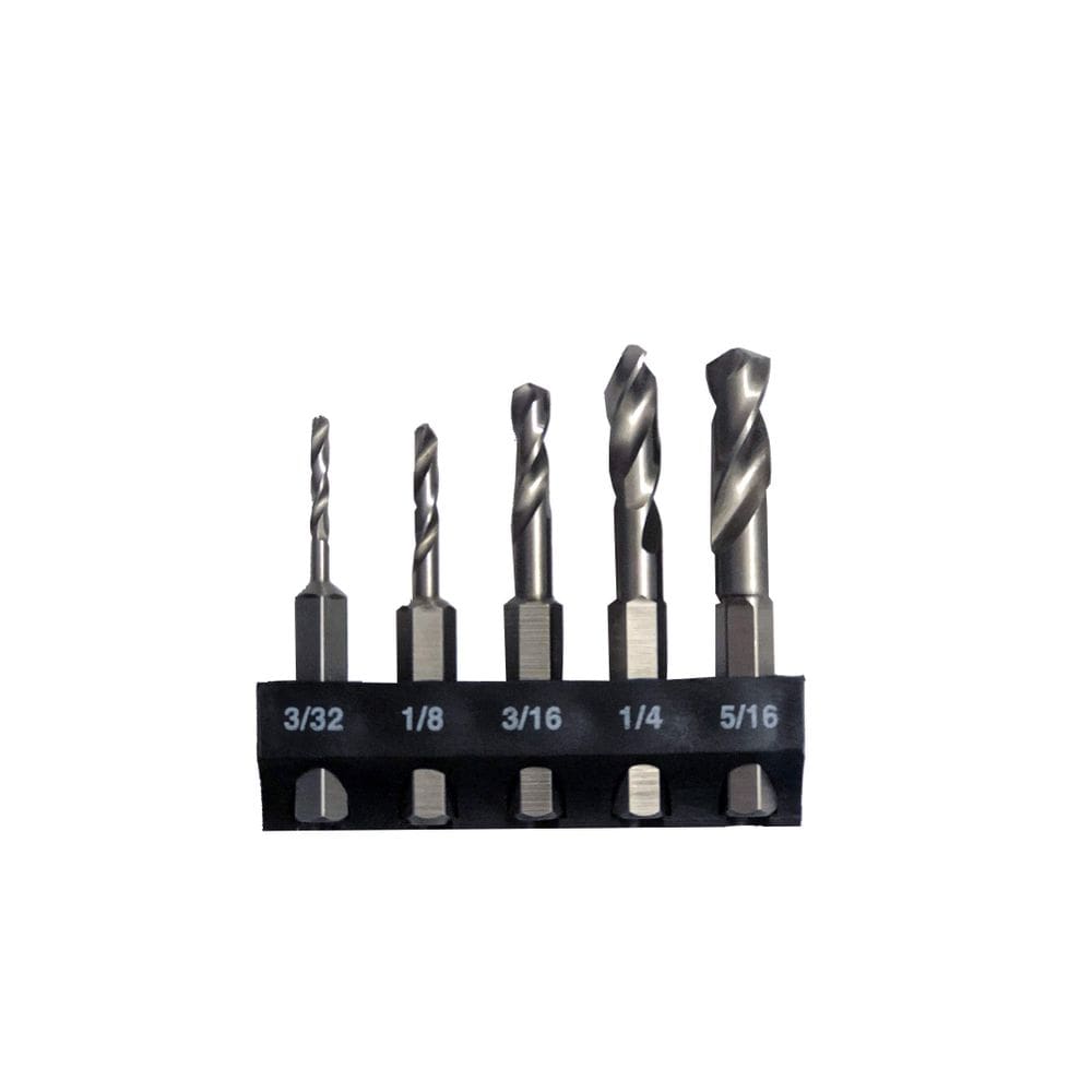 Conjunto de brocas Milescraft 2320, 5 peças HSS Stubby, 1/4” Hex