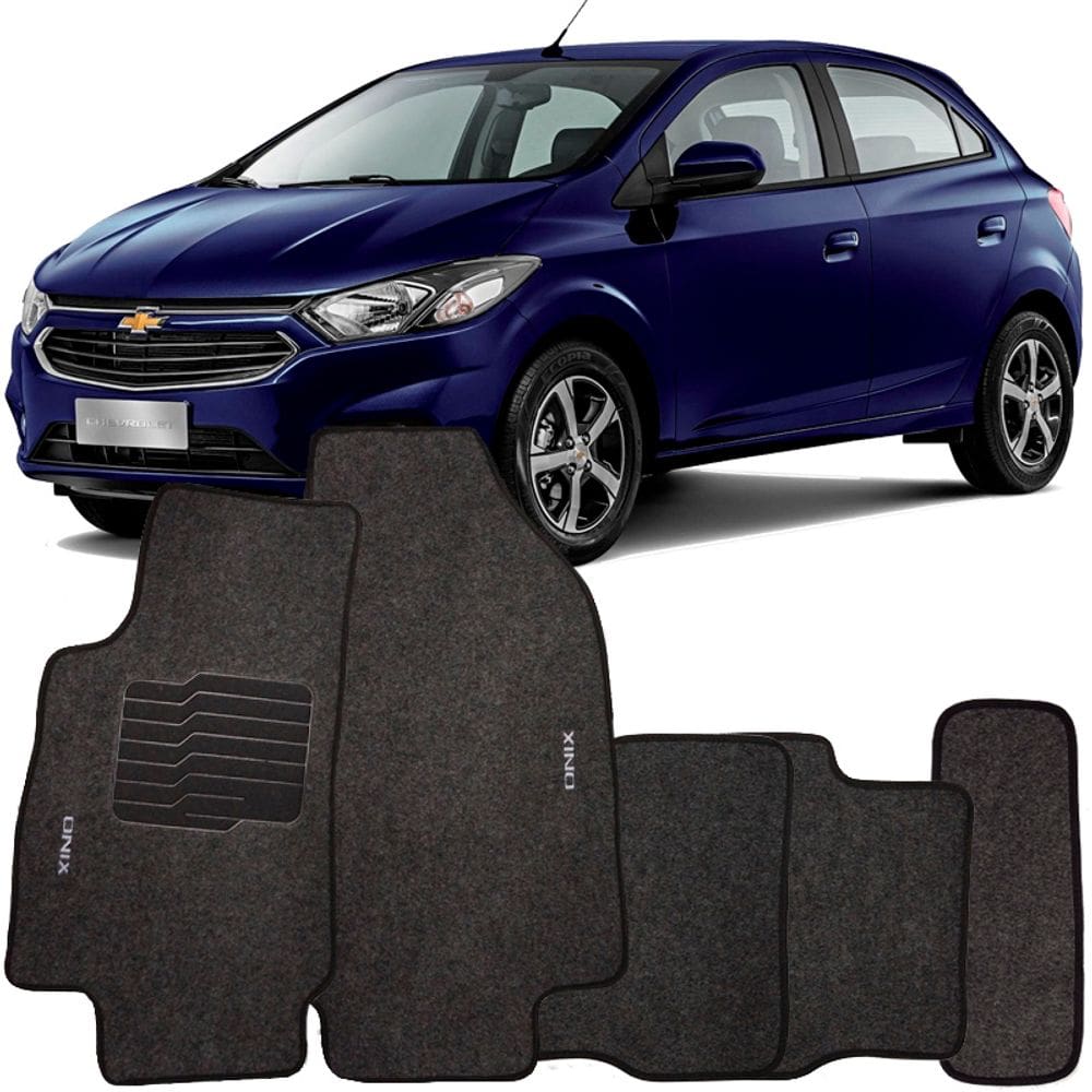 Jogo de Tapete Automotivo Carpete Chevrolet Onix 2018 à 2019 Soft Logo Bordado 5 Peças