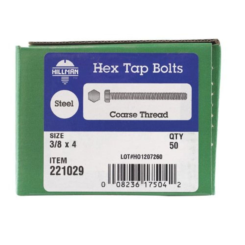 Parafusos hexagonais Hillman 3/8” x 10 cm com acabamento em zinco, pacote com 50