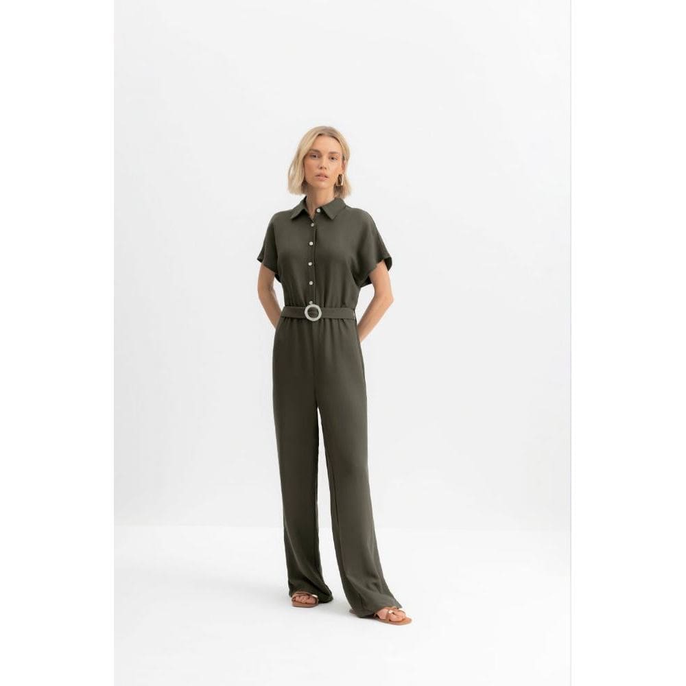 Macacão Feminino Em Alfaiataria Essendi Verde Escuro