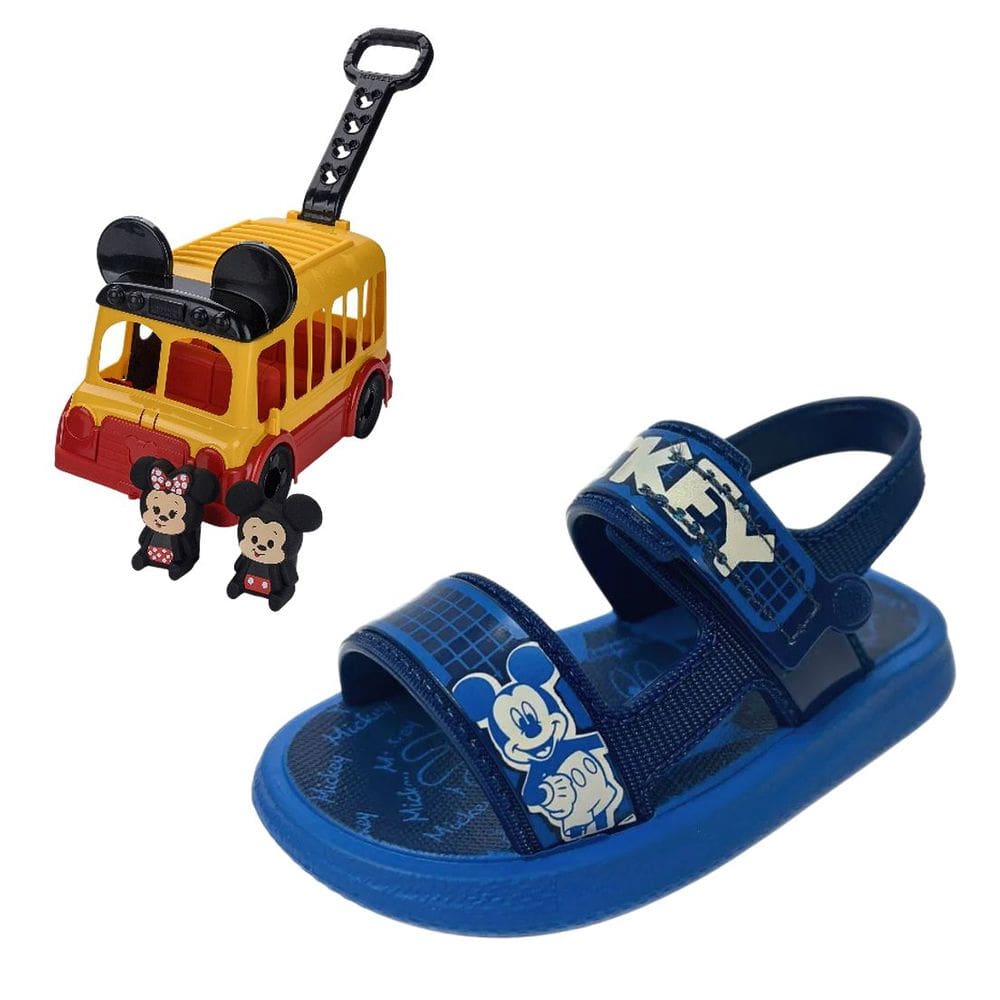 Sandalia Infantil Menino Macio + Carrinho Disney Mickey Tour