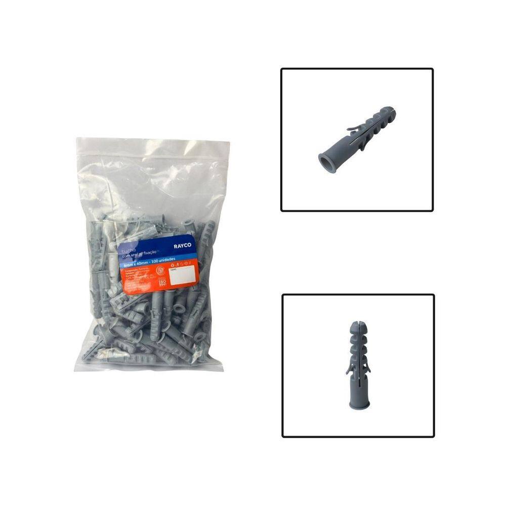 Pacote Bucha Fixa Com Anel 8X40Mm 100 Unidades
