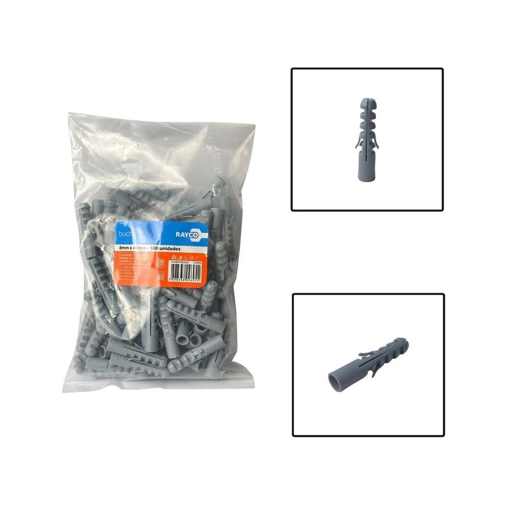 Pacote Bucha Fixa Sem Anel 8X40Mm 100 Unidades