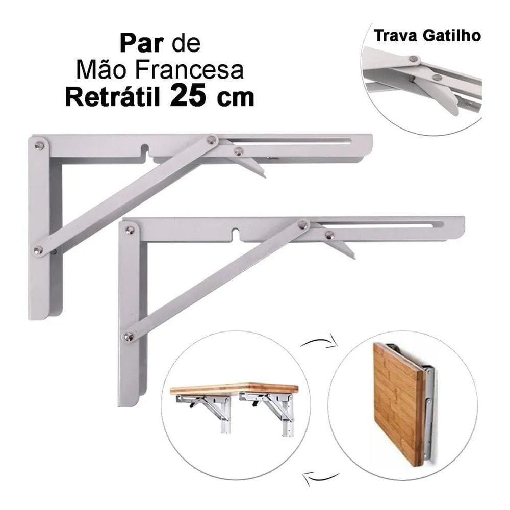 3X Kit 2 Suporte Prateleira Dobrável 25Cm Mão Francesa Retrá