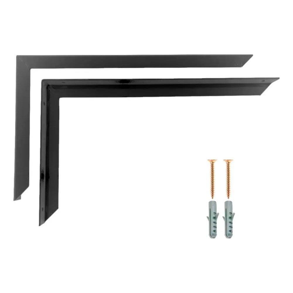 3X 2 Suporte Mão Francesa Reforçada 40Cm Preto + Parafusos