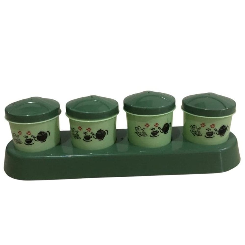 Kit 4 Potes Porta condimentos com Suporte de Mesa