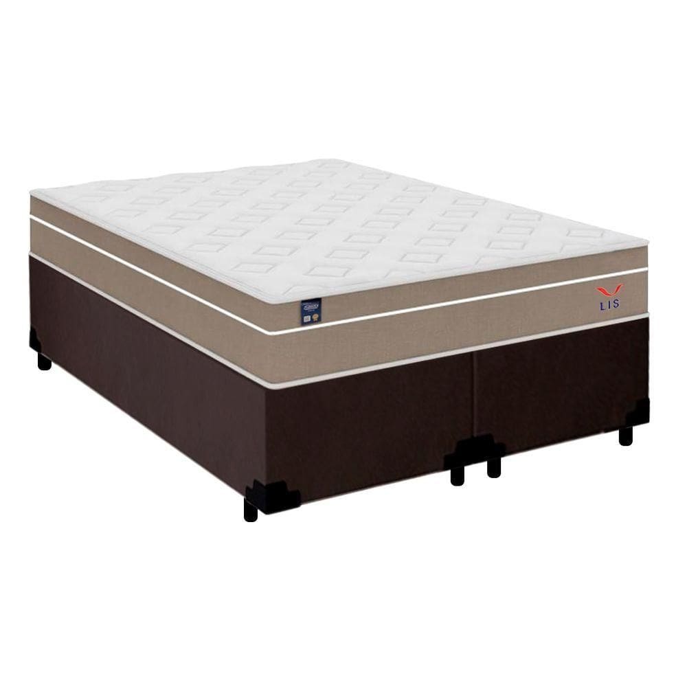 Cama Box Casal Bipartido Suede + Colchão Lis Molas Ensacadas Plumatex 138cm Marrom