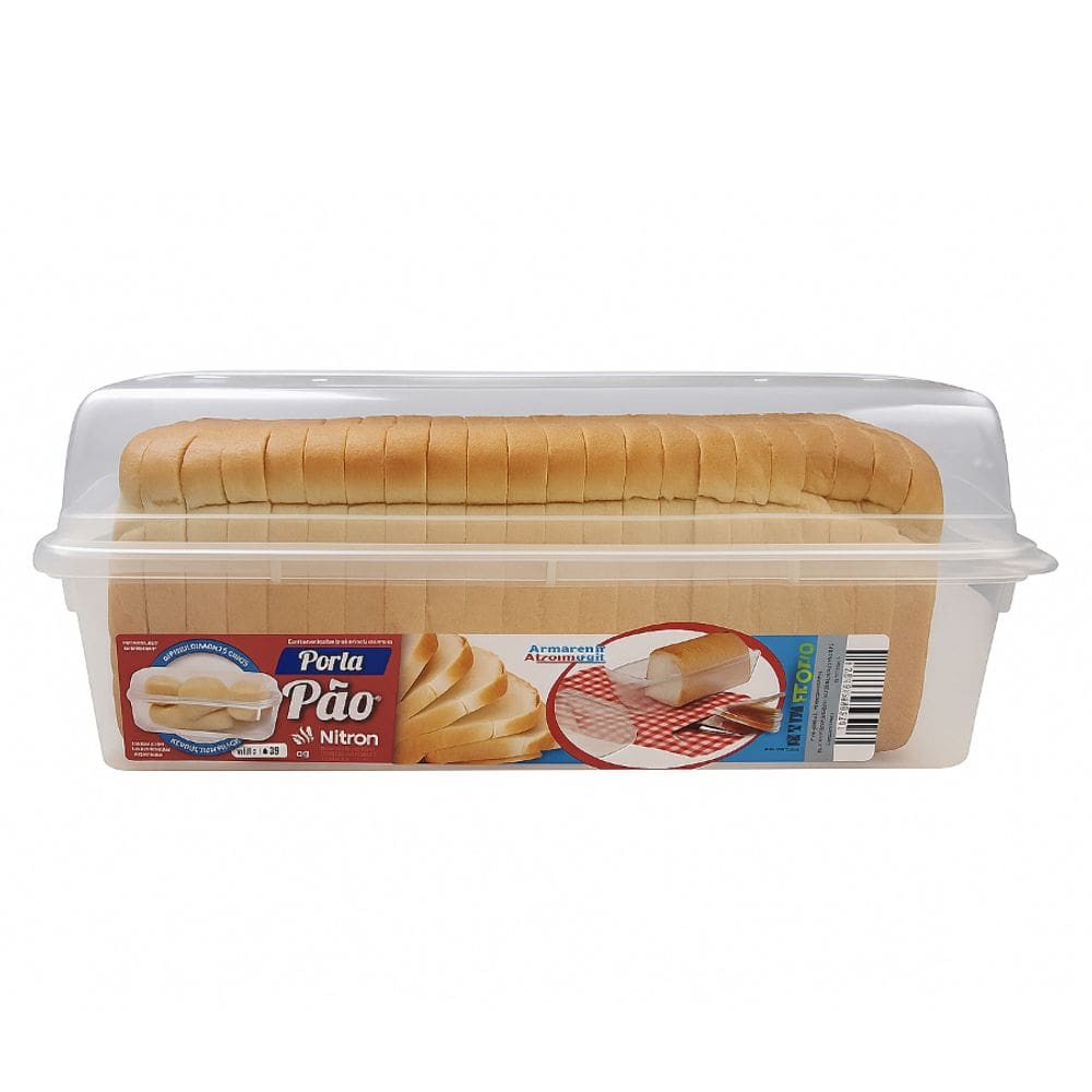 Porta Pão de Forma Pote Plástico Transparente com Tampa Reto Retangular Grande Vasilha Para Torradas