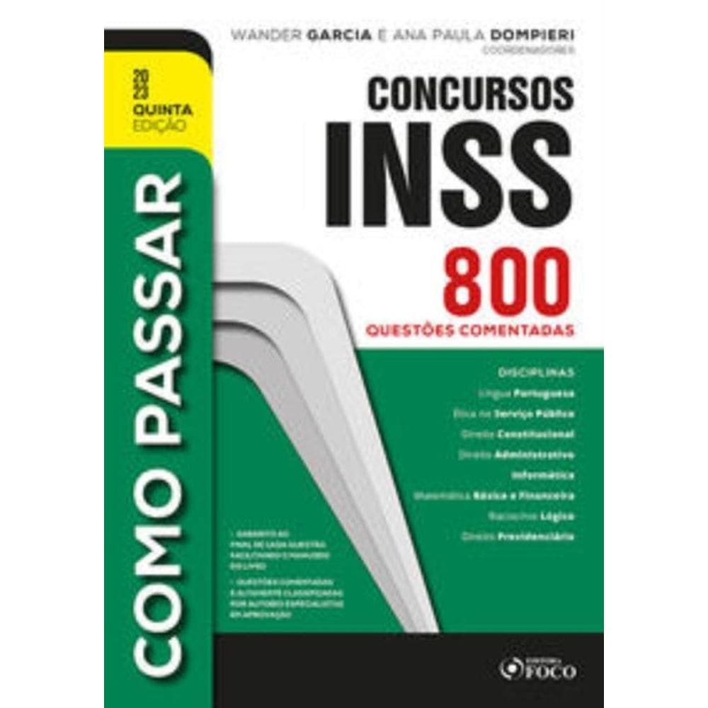 Como Passar Em Concursos Do Inss - 800 Questões Comentadas - 5ª Ed - 2023