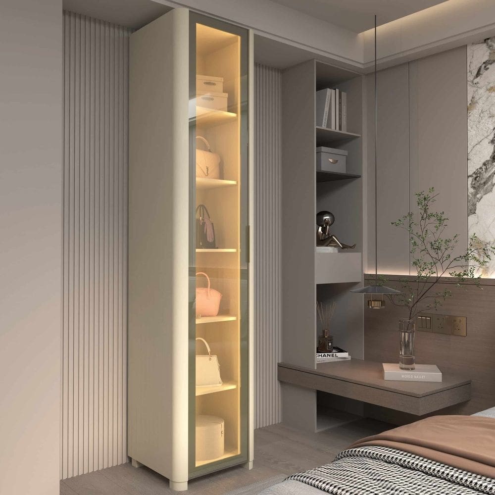Guarda Roupa Sapateira Modular Reflecta 1 Porta LED Innova Off White - Gelius