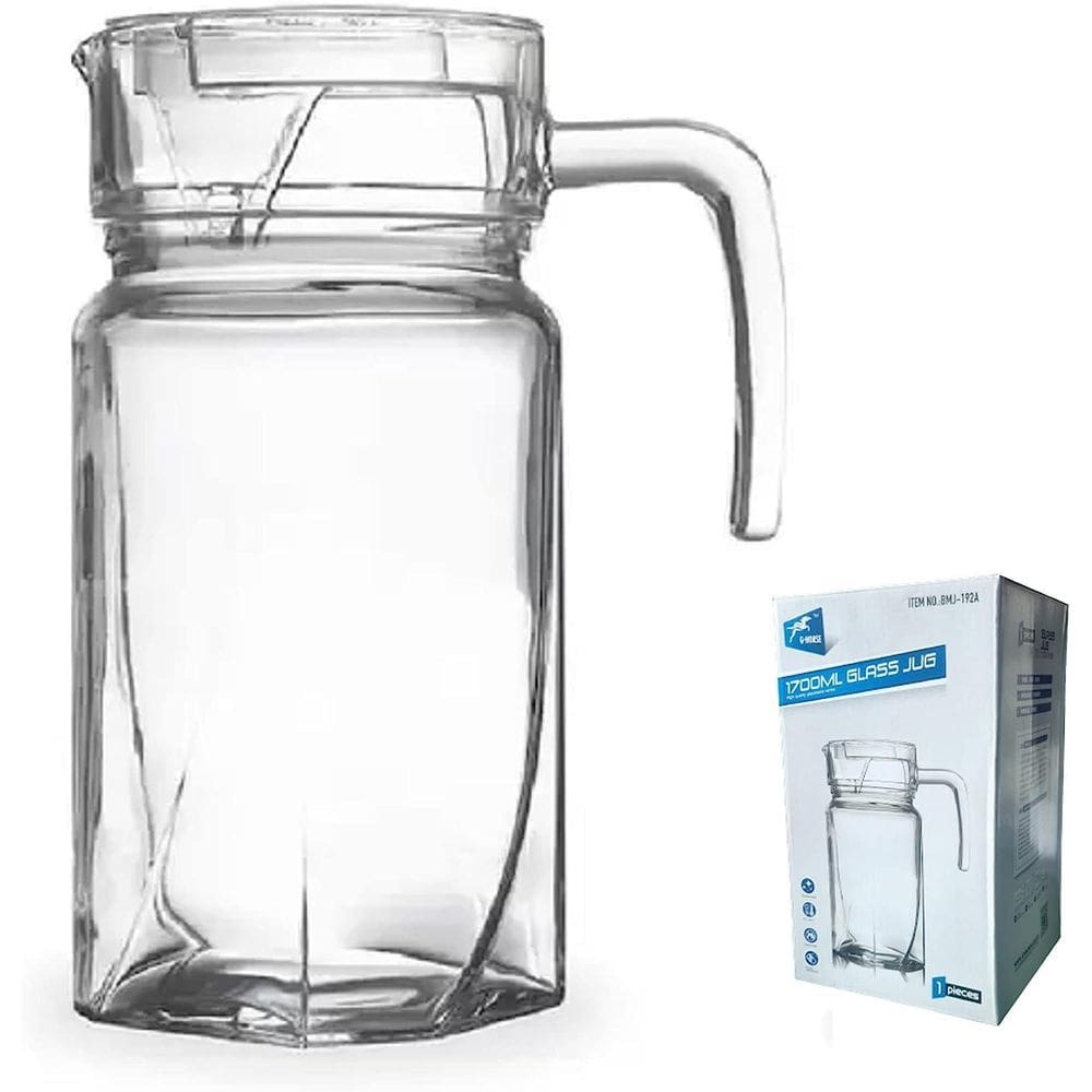 Jarra De Vidro Robusto 1700Ml Com Tampa Acrílica Água Suco