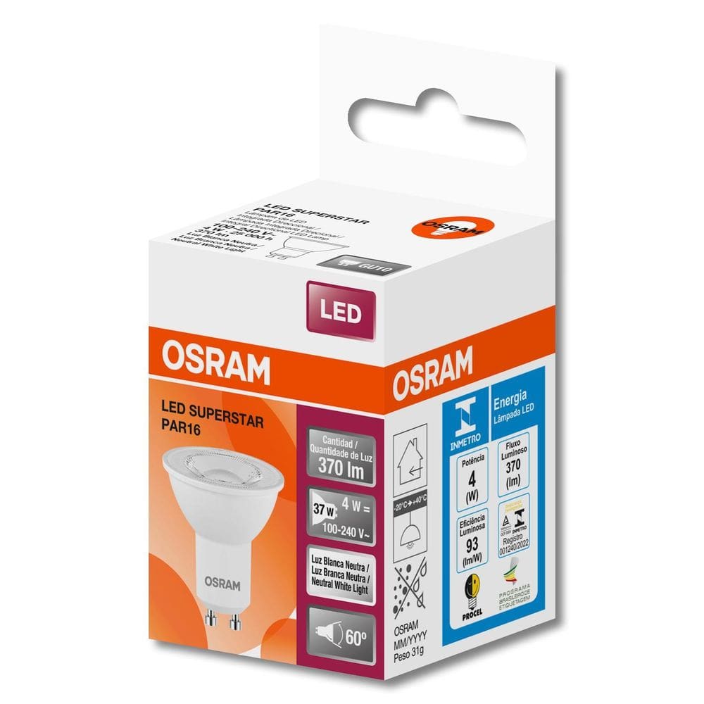 Lampada Led Dicroica Par16 4W 4000K 370Lm Biv Gu10 Osram