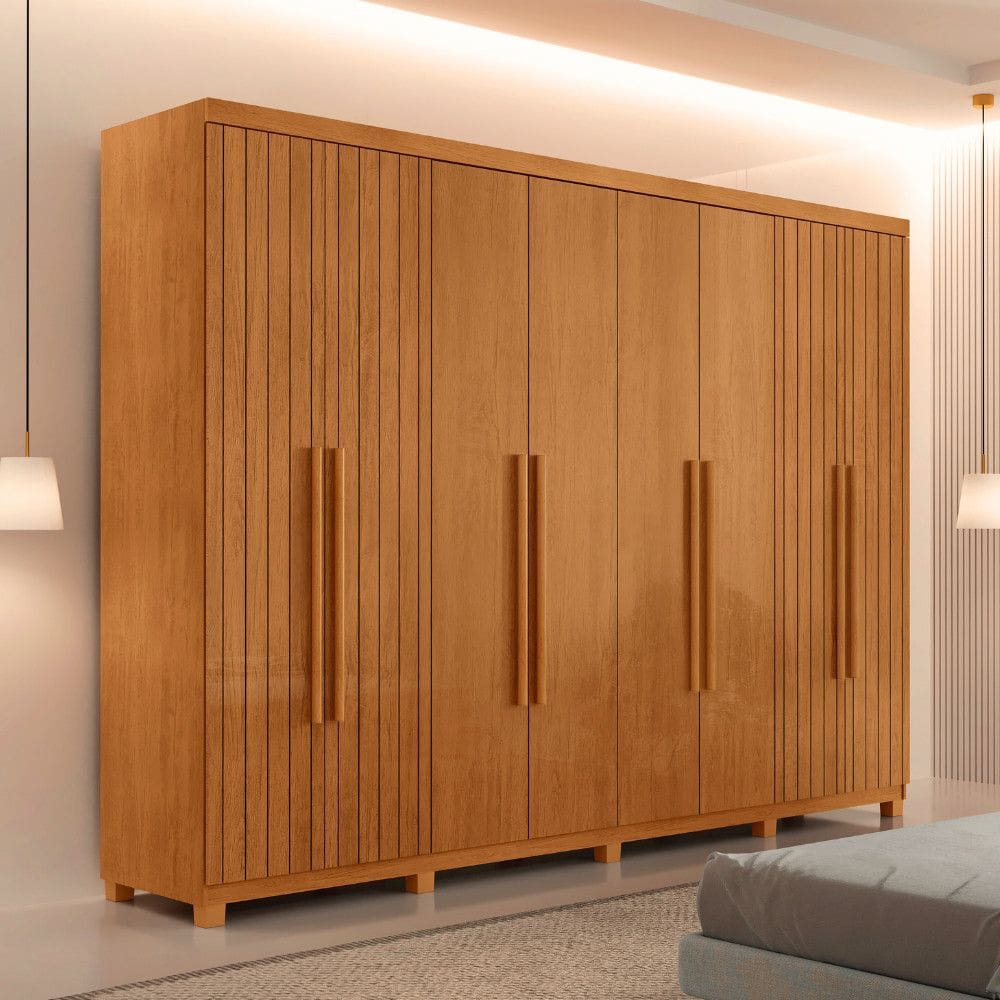 Guarda Roupa Casal Toronto 100 MDF 8 Portas e 4 Gavetas com Pes Moderna Mobilia